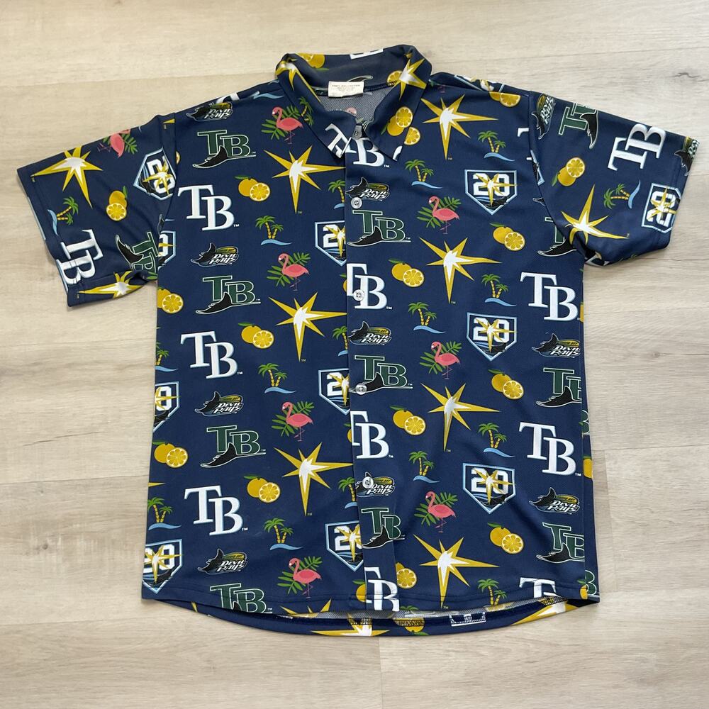 Match Up Beyond Branded Tampa Bay Rays Hawaiian Button Down Mens XL
